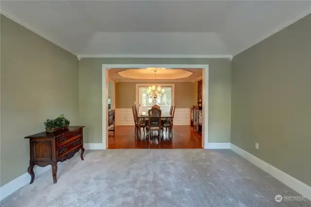 Looking from the living room into the very large, formal dining room