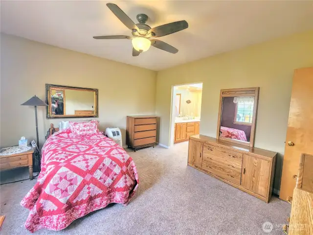 Primary bedroom w/ walk-in closet and large bath.