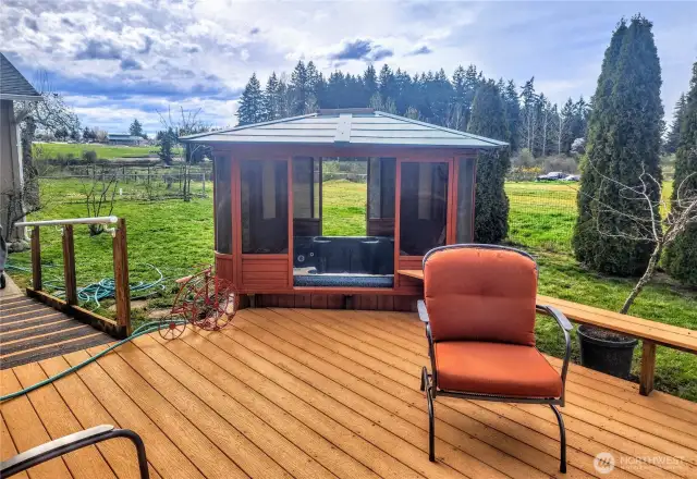 Hot tub and gazebo off deck.