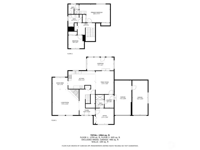 Combined floor plan (again the second bedroom on the right of the stairs on the top floor is missing).