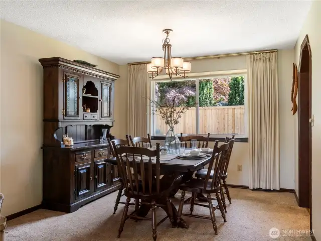The dining room has space for a large table and more.