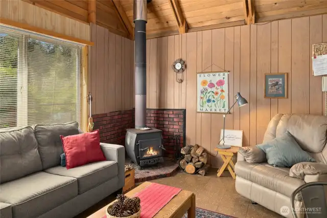 Cozy wood burning stove.