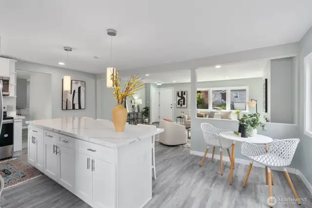 New stainless steel appliances, quartz countertops, huge island. Breakfast nook.