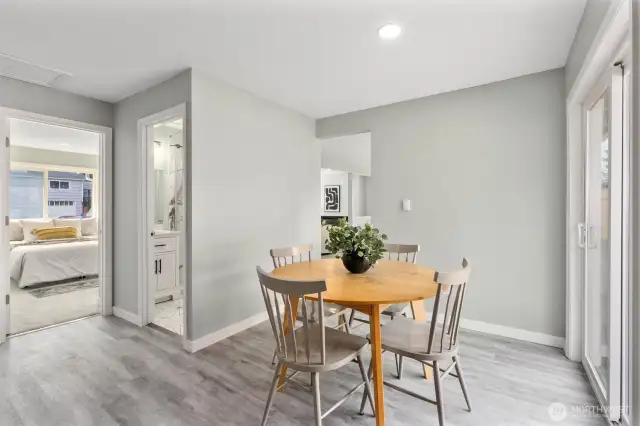 Dining room with hardwood floors.
