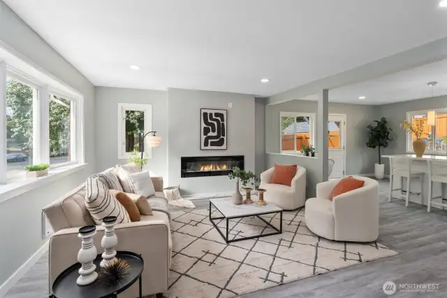 Everything new inside with new engineered hardwood floors. Electric fireplace. Beautiful vinyl windows.