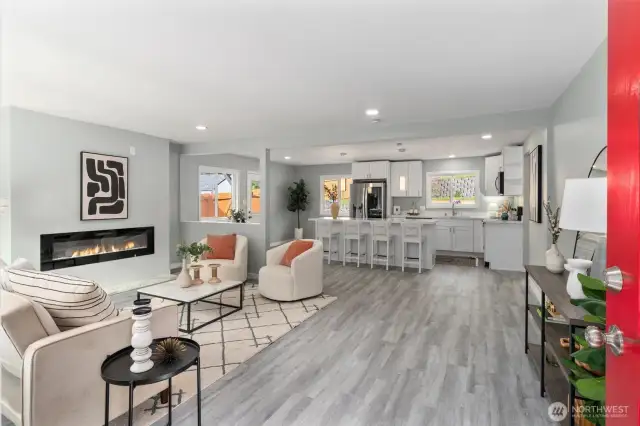 Everything new inside with new engineered hardwood floors. Electric fireplace. Beautiful vinyl windows.