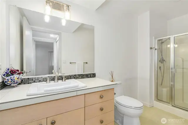 Lower-level 3/4 guest bathroom for added convenience.