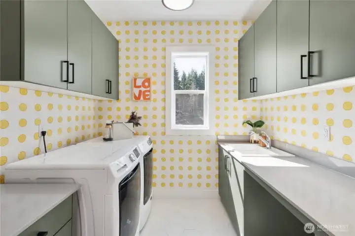 Laundry room, spacious, with built-ins galore!