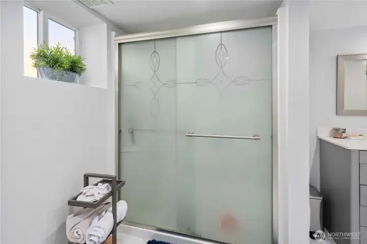 This downstairs bathroom was beautifully remodeled including a full step-in shower.