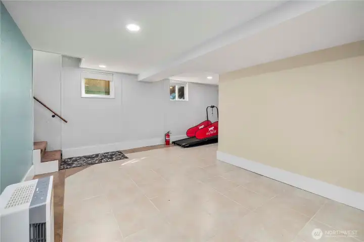 Another view of the downstairs flex room.