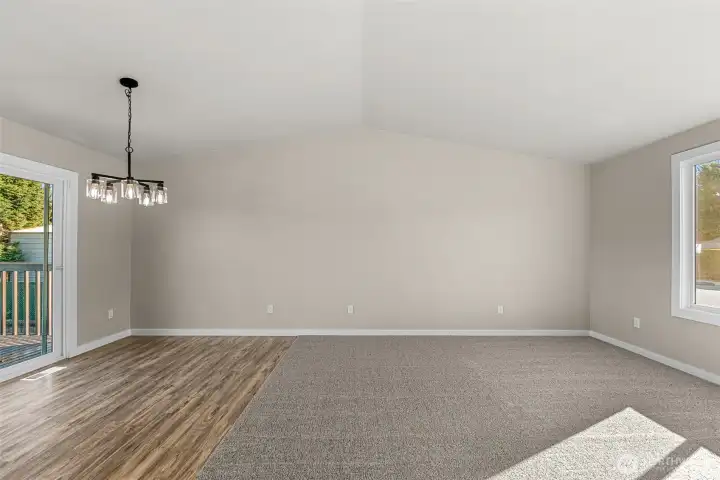 Main living to the right, dining area to the left.