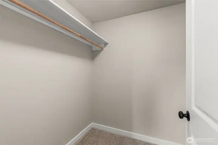 Walk in closet in lower level primary bedroom.