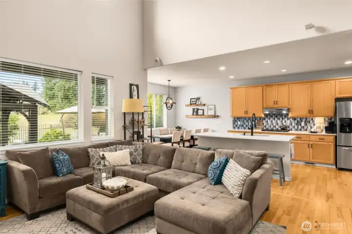 Looking from the living room into kitchen and informal dining area.