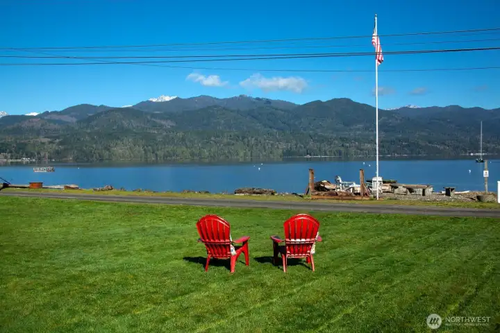 Spacious Lawn and view out to the beach, snowcapped Olympic Mountains on this bright, Spring Day!