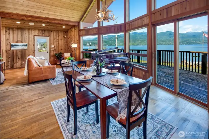 Dining area adjacent to kitchen and slider to deck.