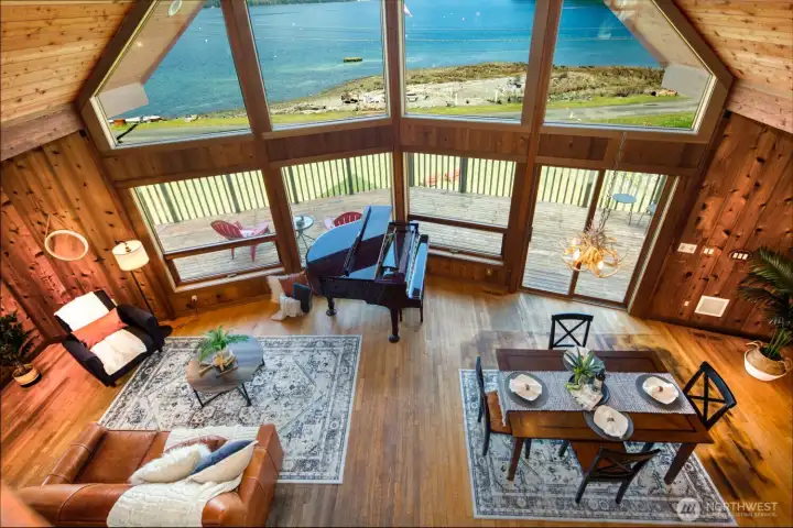 Looking on to Great Room Below, out to beach and Hood Canal