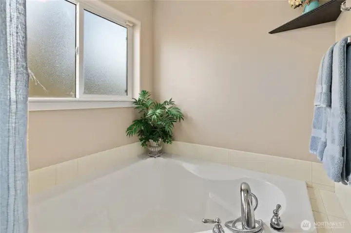 Large Soaking Tub with hand held spray nozzle for rinsing your hair! Private Toilet Room to the right of this picture, has a sliding door.