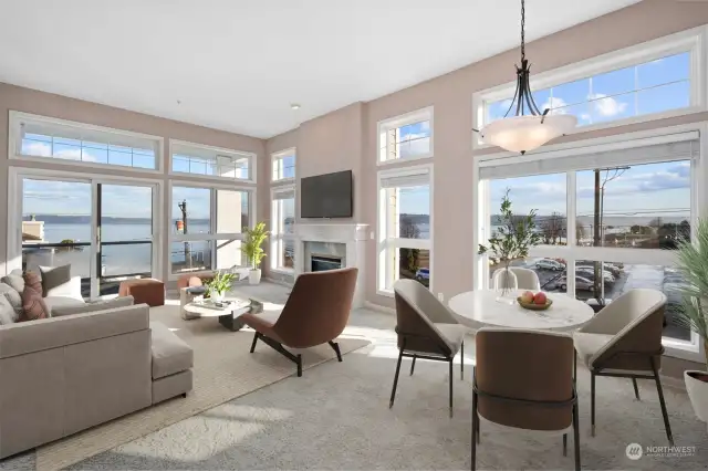 Light filled living and dining area.