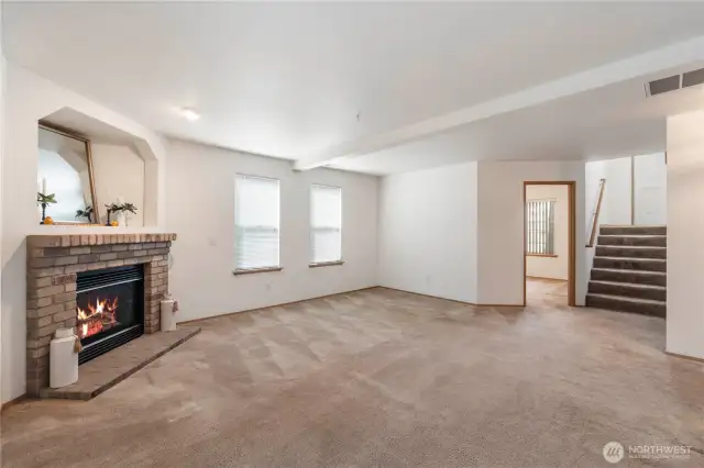 Gas fireplace in the downstairs family room