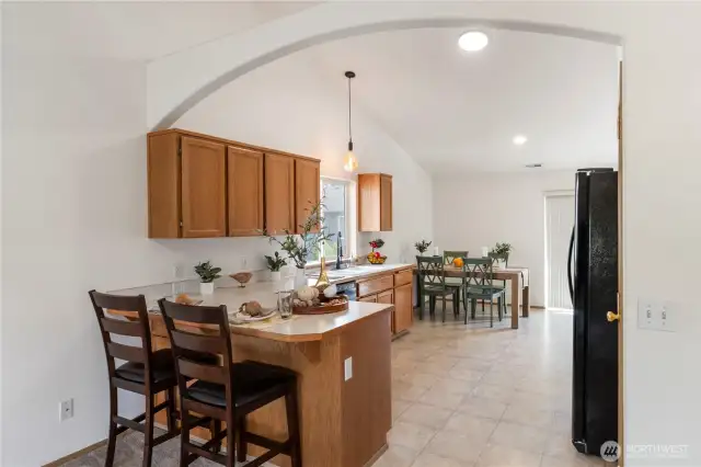 Arched entry in the huge kitchen