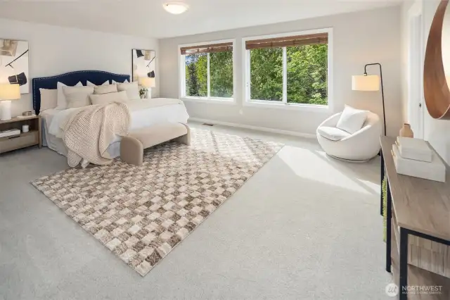 Grand Primary suite with private views of the backyard sanctuary.
