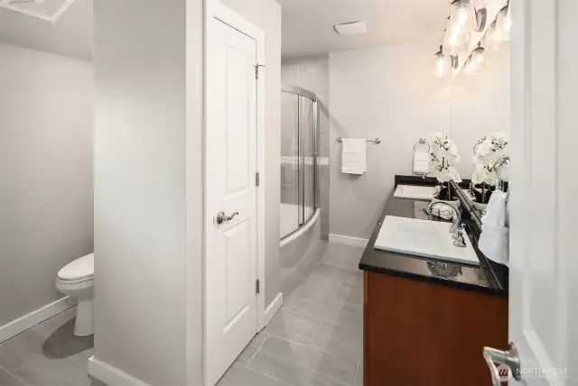 Renovated guest bathroom on the upper level.