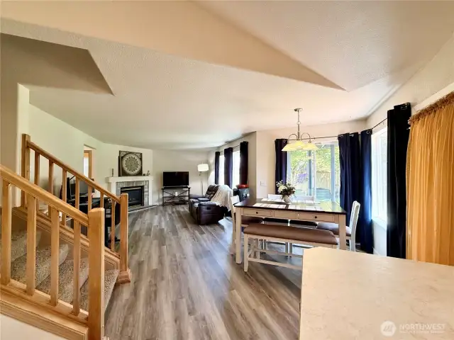 View of the breakfast nook, and family room with enough room for an office area.