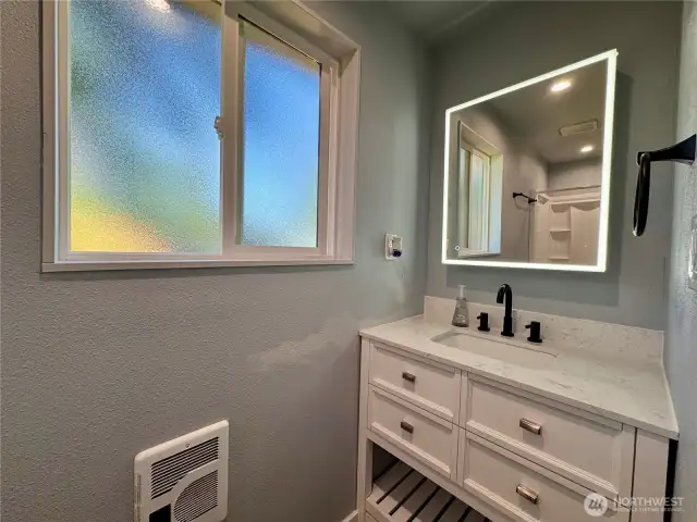 Lighted mirror.
