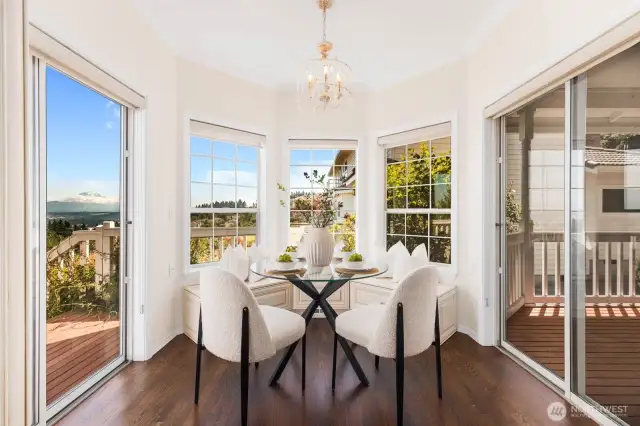 Informal dining area is impressive - step out to the back deck to one side, and the slider to the covered porch on the other. Makes grilling and entertaining easy too!