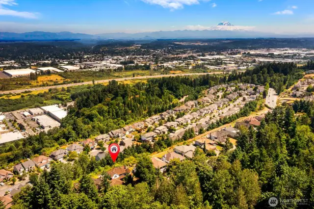 Drone view facing southeast.