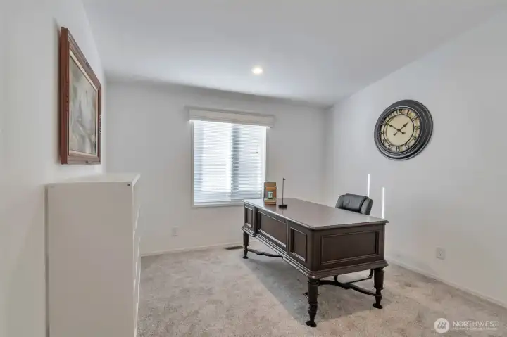 Staged as an office, Bedroom #2 has plenty of room for a desk and office WFH setup.  Several options to place a bed, dresser, or study desk as well.