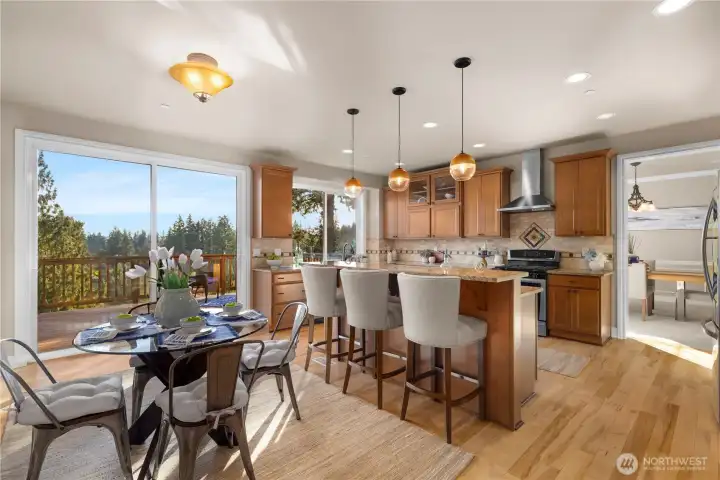 The kitchen has a great open layout, and breakfast bar seating.