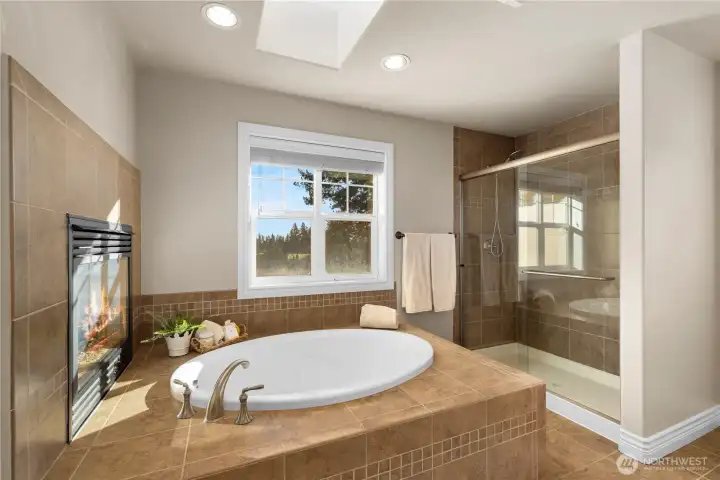 Tub and shower in the primary bath.