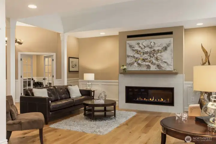 Exquisite Living room with Linear gas fireplace