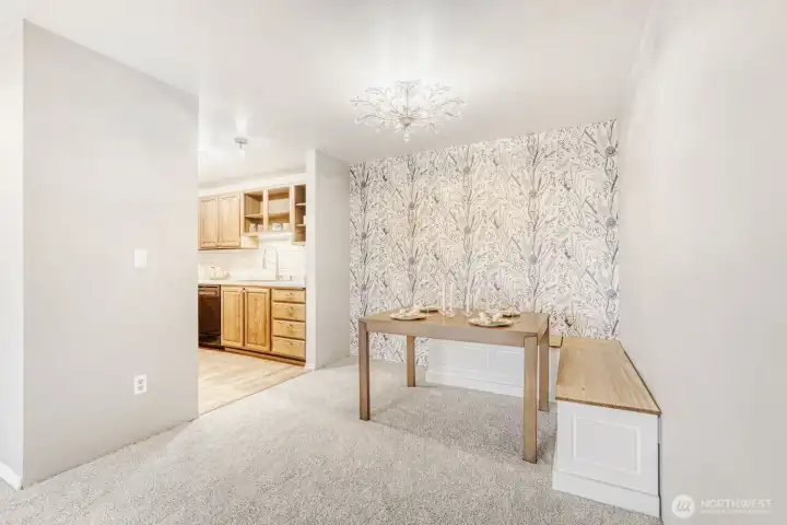 Updated lighting and new carpets in the living room and dining room.