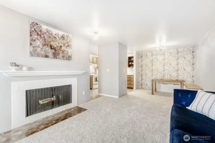 Updated lighting and new carpets in the living room and dining room.