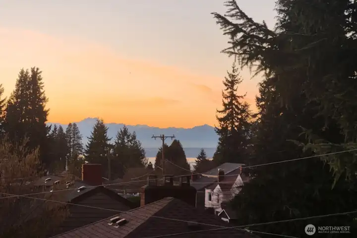 Sunset and the Olympic Mountains (and a little bit of Puget Sound) from the unit.