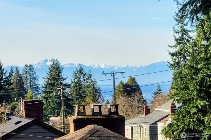 The Olympics on a sunny day from inside the condo.