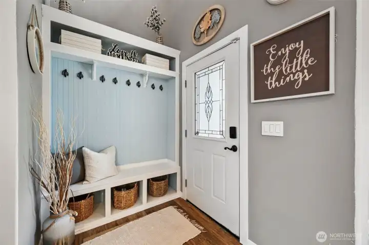 Custom front entry. These personal touches give this home such a warm feel.