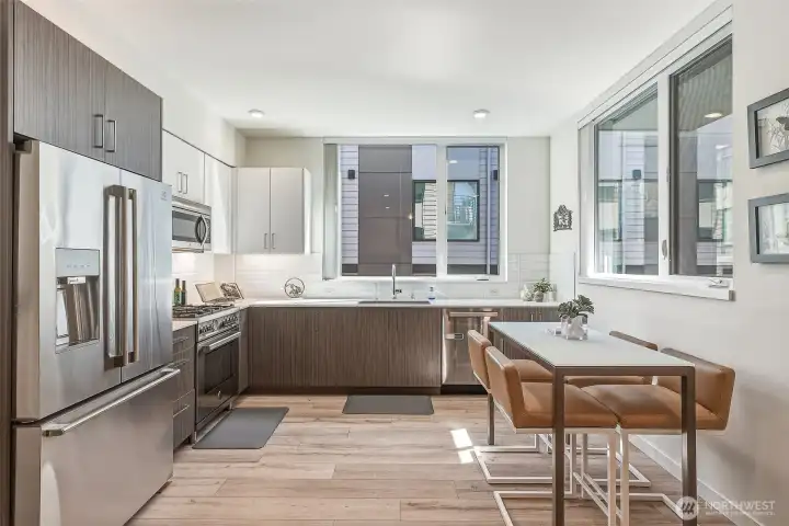 Spacious kitchen with room for dining table.