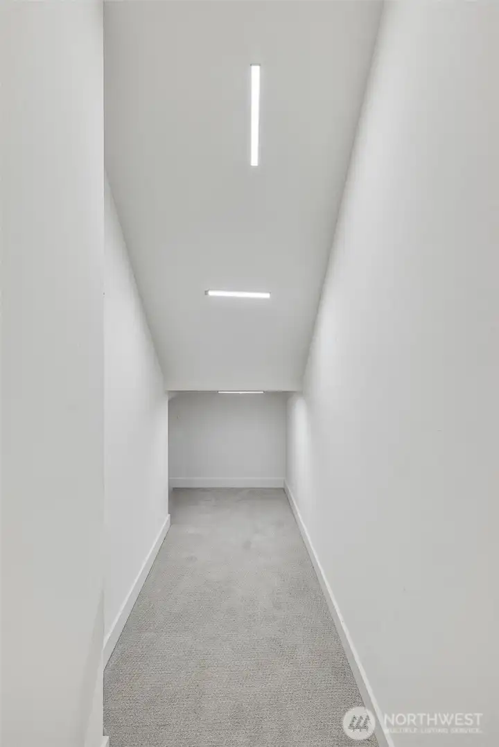 Under stairs storage is well-lighted and extra spacious (access thru closets)