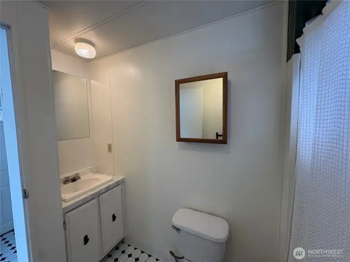 Guest bathroom conveniently located off guest bedroom and living room
