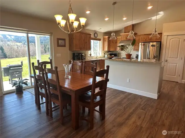 Looking into dining and kitchen.
