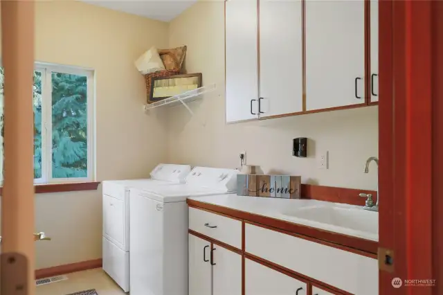 Laundry room on main level has tons of storage and  sink for your convivence!