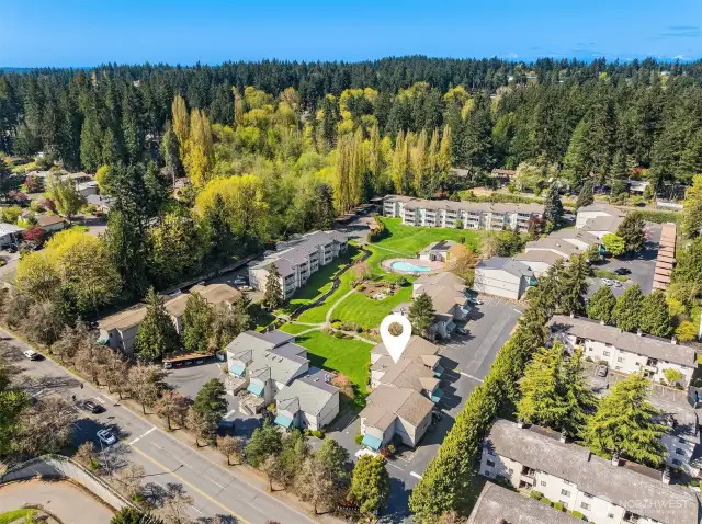Aerial view of unit facing West.