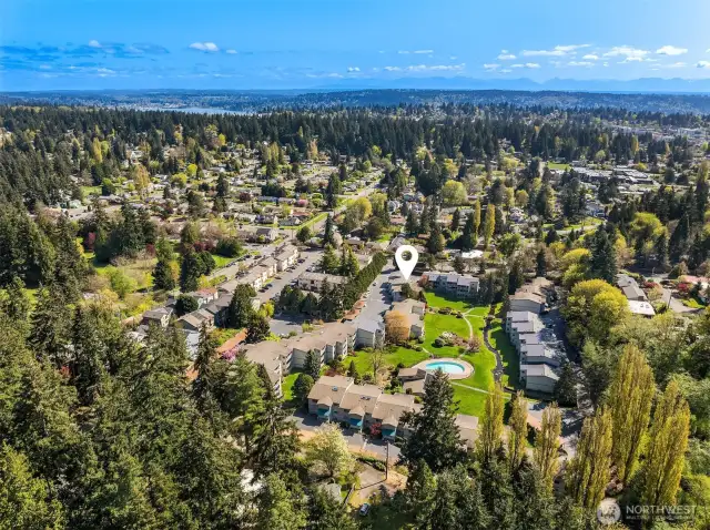 Aerial view of unit facing east.
