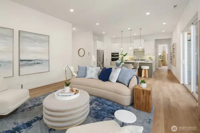 Open Concept Great room dining and kitchen area.  Photos are for illustrative purposes