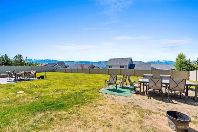 Nice fenced large backyard with stamped cement patio with Beautiful Views