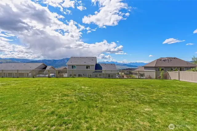 Nice fenced large backyard with stamped cement patio with Beautiful Views