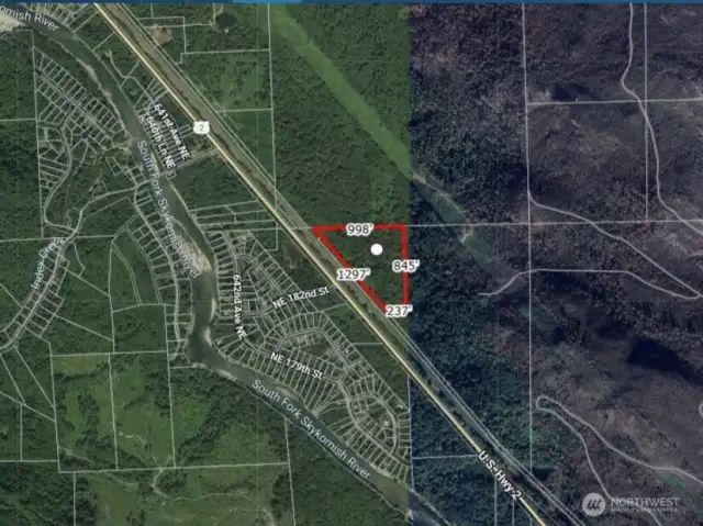 Overhead view with approximate boundaries in red.